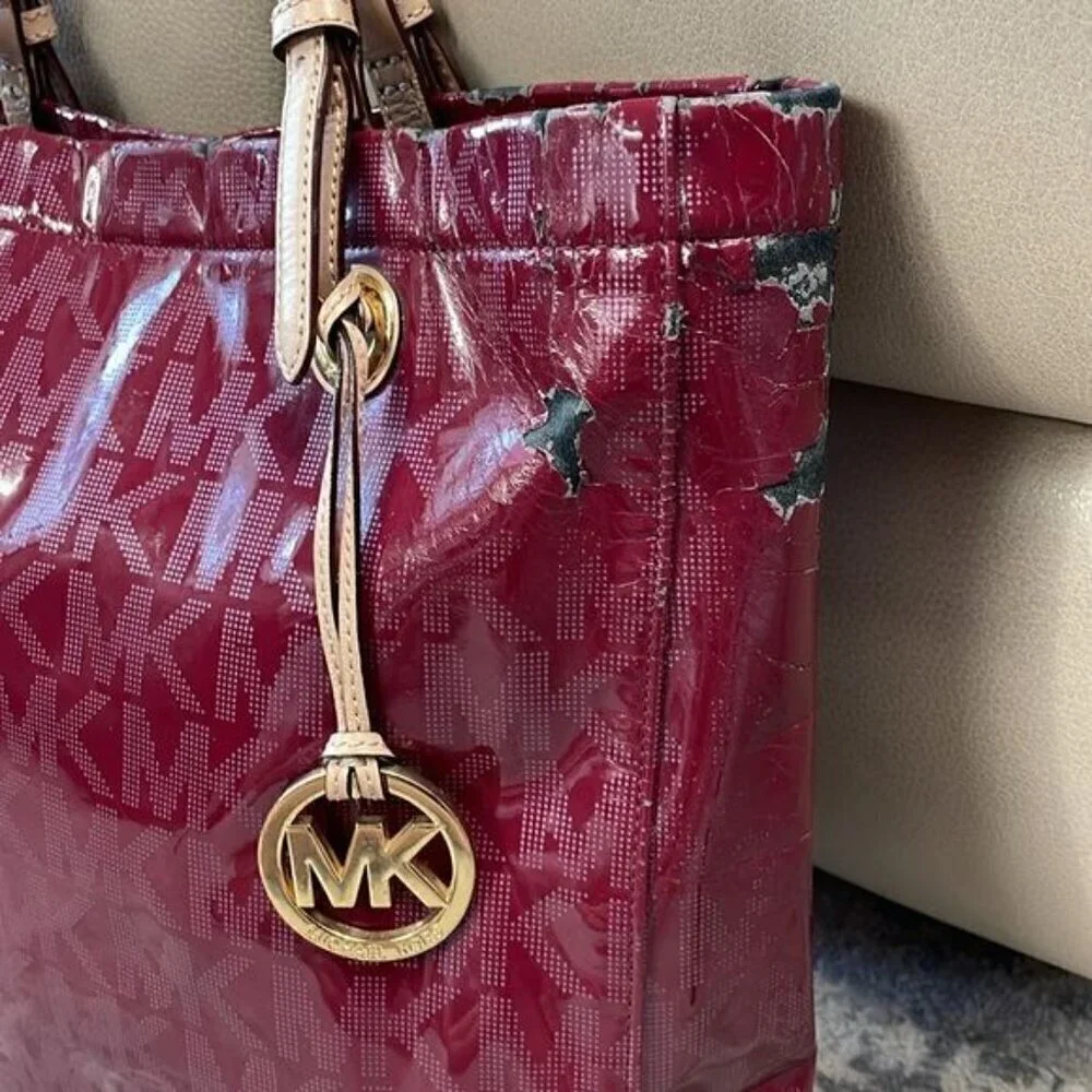 MICHAEL Michael Kors Jet Set Patent Leather Peony Tote Bag Logo DIY